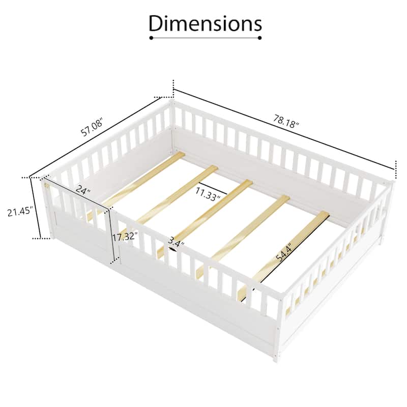 Pine Wood Floor Bed with Full-Length Guardrail and Door