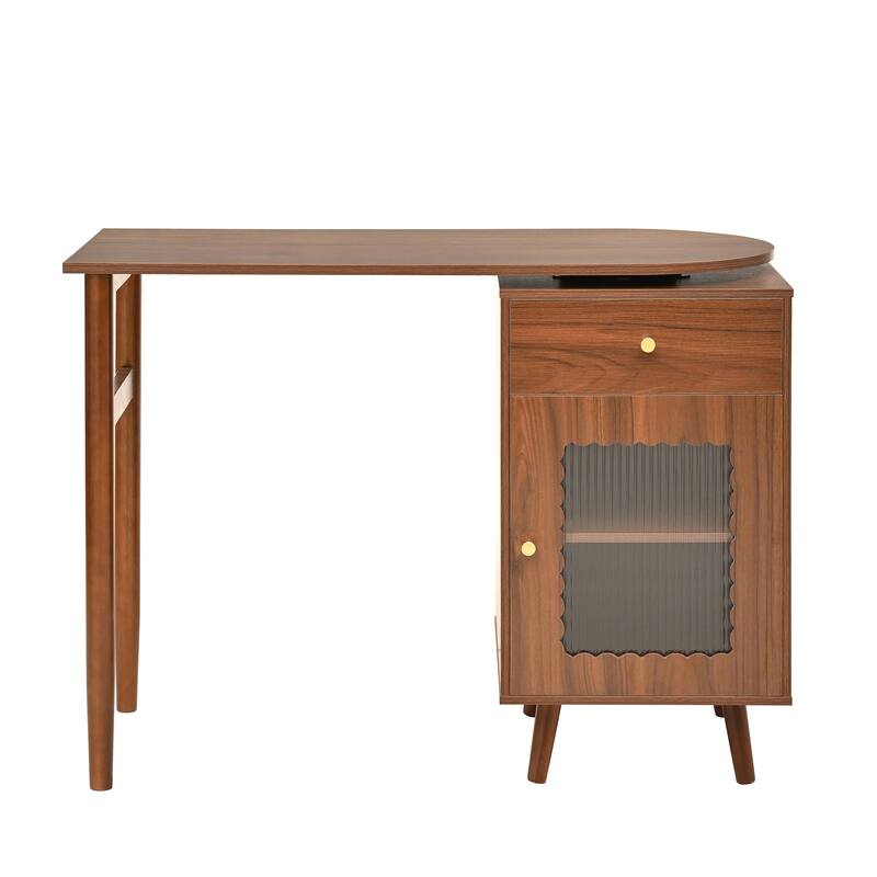Computer Desk with 90 Rotating Side Table, Storage Drawer, Cabinets and Open Shelves for Home Office Study