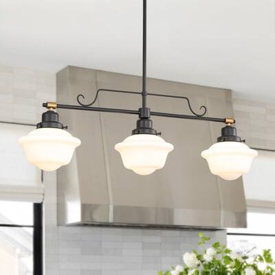 Vintage 3-Light School House Linear Chandelier