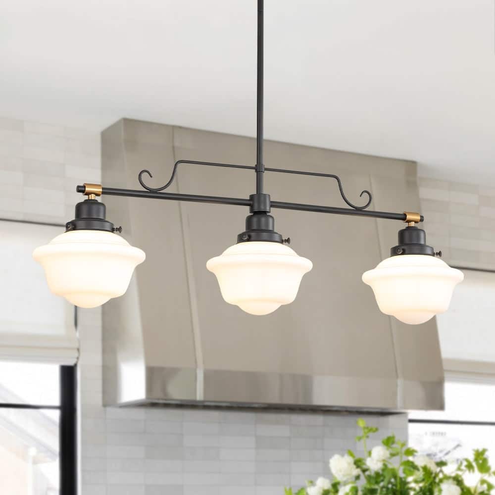 Vintage 3-Light School House Glossy Glass Linear Chandelier