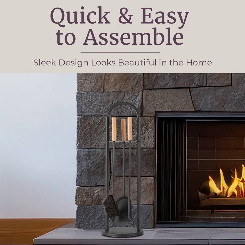 Lavish Home 4PC Fireplace Tool Set with Poker, Brush, Shovel, and Stand