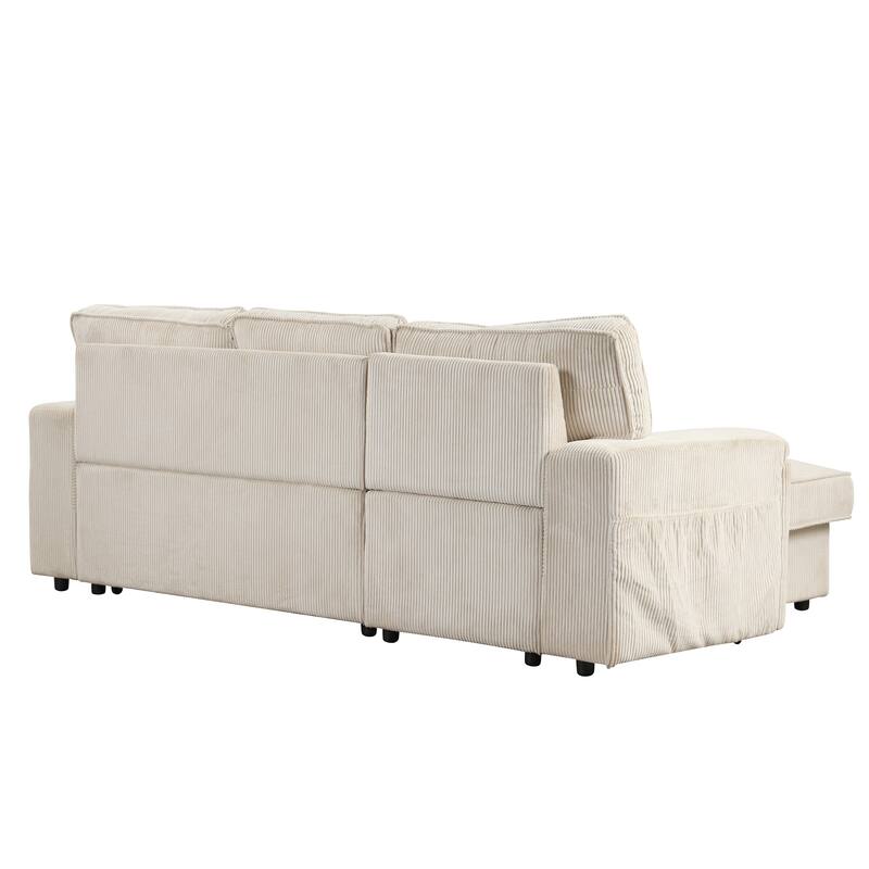 96.1" Polyester Sleeper Sectional Sofa with Storage Bags, Cup Holders and Fold-Out Twin Bed
