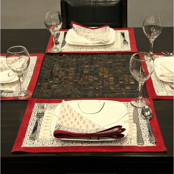 Cotton Hand Block Print Floral Buti Table Linen Table mats, Placemats, Napkins