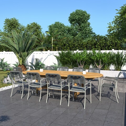 Amazonia Cardin Outdoor Patio Teak 11pc Dining Wood Set