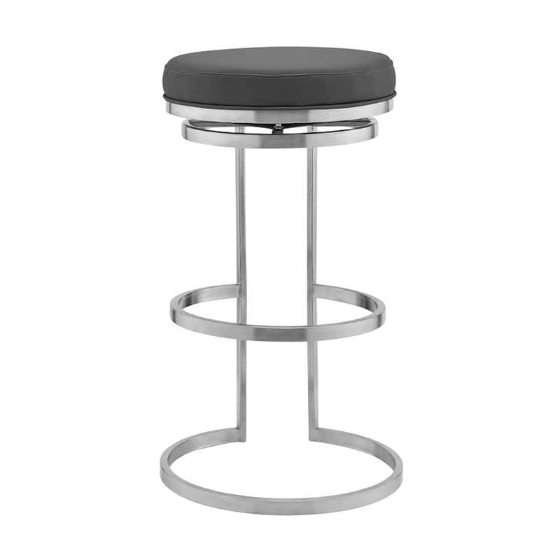 30" Grey Swivel Bar Stool with Faux Leather Seat and Brushed Iron Frame for Kitchen or Bar - 30" H x 17" W x 17" D