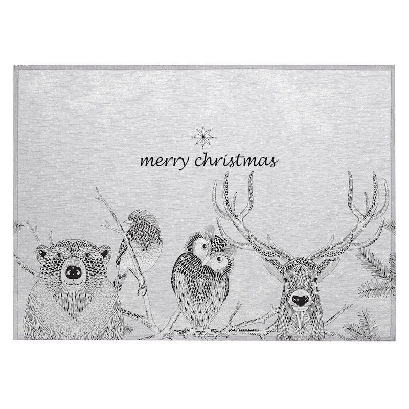 Indoor/ Outdoor Cozy Winter Gray Washable Christmas Animals Rug