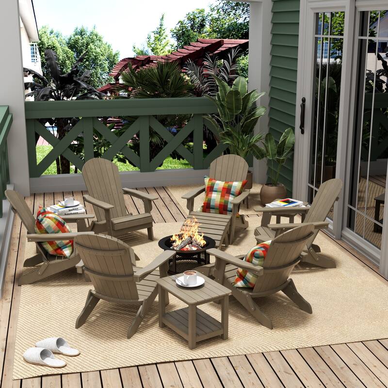 Vineyard HIPS Outdoor Folding Eco-Friendly All Weather Seashell Adirondack Chairs (12-Piece Conversation Set)