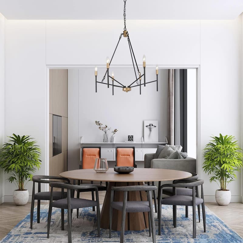 Alestair Modern Transitional Classic Candle Chandelier Black Gold Metal Farmhouse Pendant for Foyer