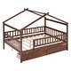 preview thumbnail 14 of 13, Walnut Full Size Wooden House Bed with Two Drawers