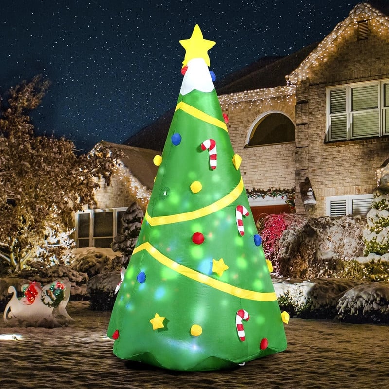 8 ft. Tall Green Vinyl Christmas Tree with Light Inflatable - Multicolor