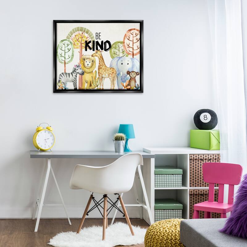 Stupell Be Kind Jungle Animals Framed Floater Canvas Wall Art Design By Kim Allen