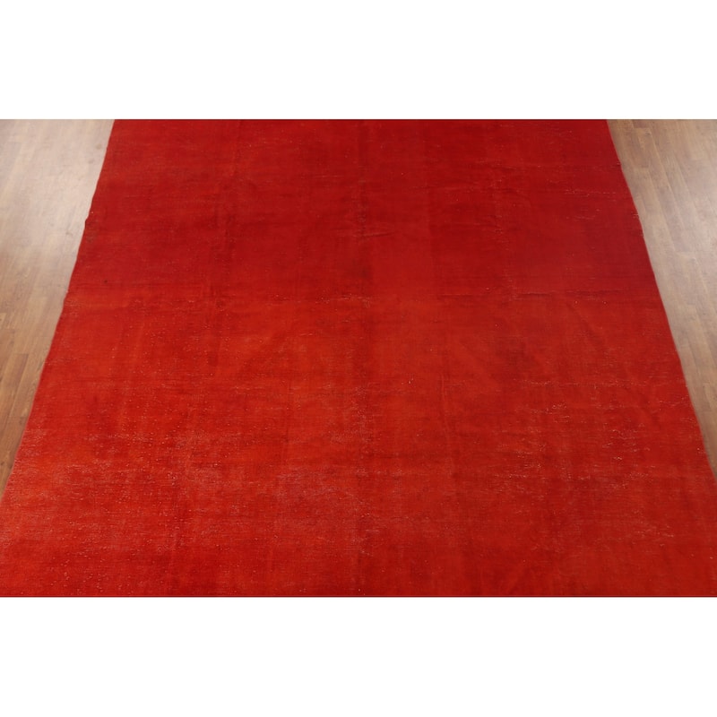 Distressed Over-Dyed Anatolian Turkish Rug Handmade Solid Wool Carpet - 9'5" x 12'1"