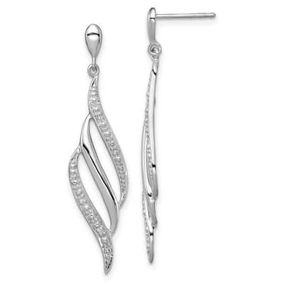 Curata 925 Sterling Silver Polished Rhodium Plated Diamond Swirl Post Long Drop Dangle Earrings - 42x10mm Wide