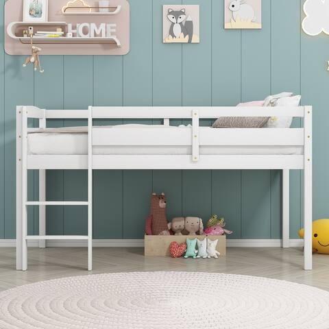 Twin Size Wood Loft Bed with Ladder