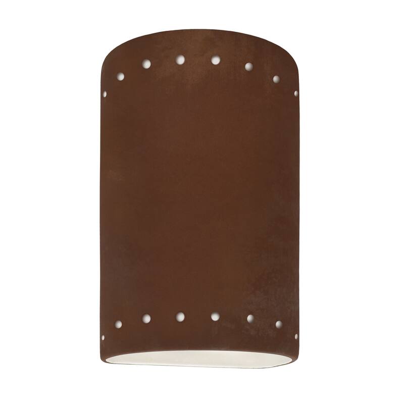Justice Design Ambiance - Small Cylinder w/ Perfs Wall Sconce - Open Top & Bottom - Replaceable Bulb - Real Rust