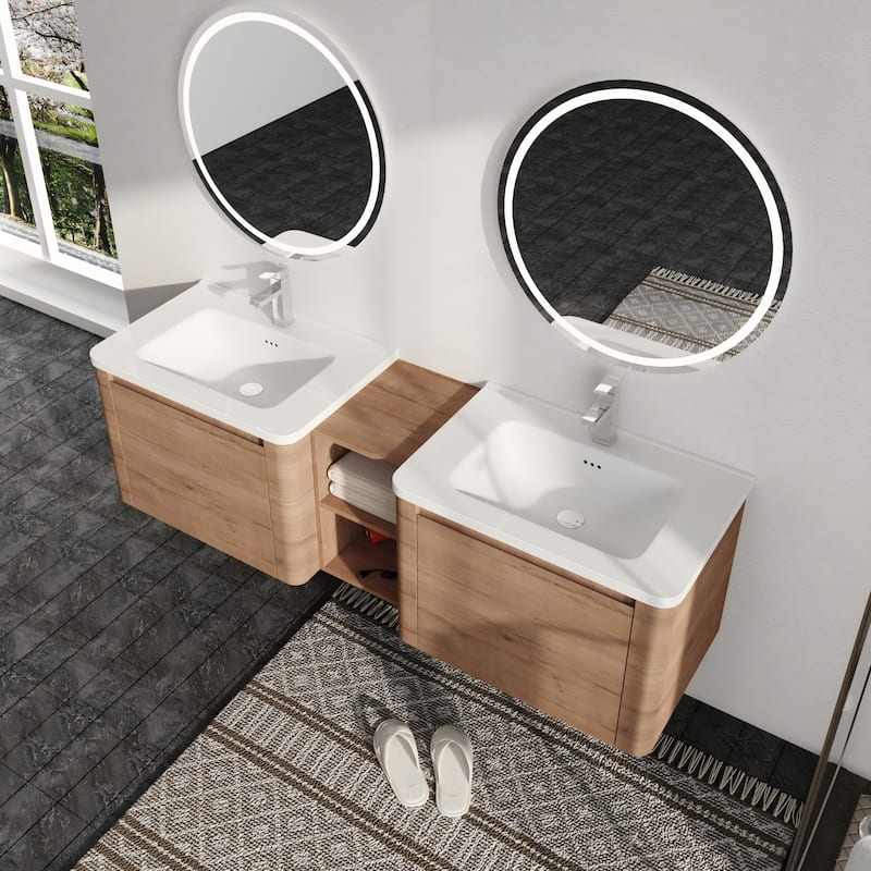 Malwee 28"/40"/52"/68" Floating Bathroom Vanity, Wall Mounted Bathroom Vanity with Ceramic Sink,Soft Close Door and Shelf