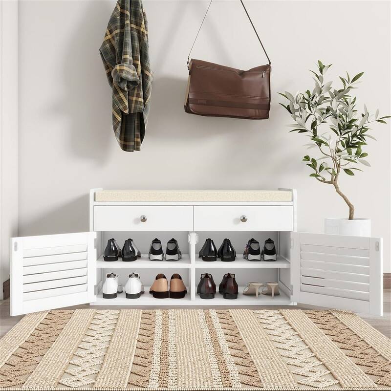 Shoe Storage Bench with 2 Drawers & 2 Door Cabinet - 15.75"D x 32.28"W x 18.11"H