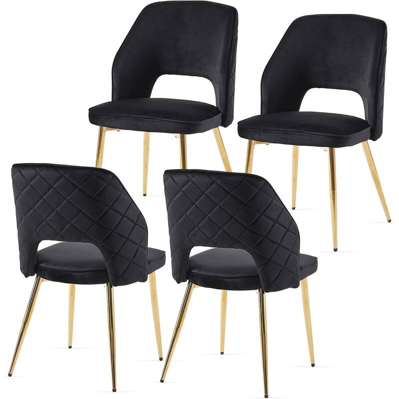 Howtai Upholstered Home Chair Hollow-Back Set of 4 - Black