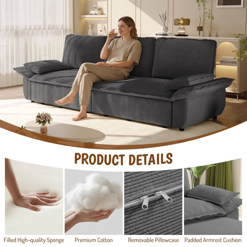 94.5" King Size Corduroy Convertible Pull Out Sofa Bed