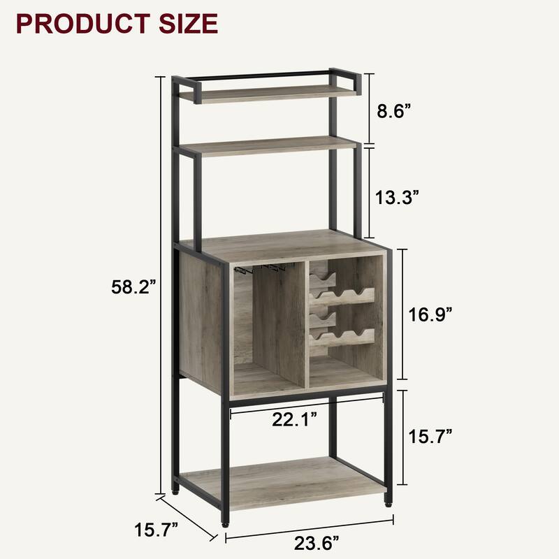 Bakers Rack for Kitchen, Kitchen Microwave Stand with Wine Rack and Glass Holder