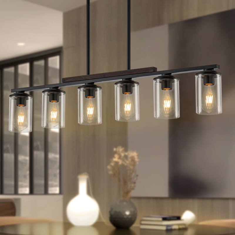 Starsky Modern Farmhouse Chandelier Linear Kitchen Island Light with Cylindrical Glass Shade - 6-Light