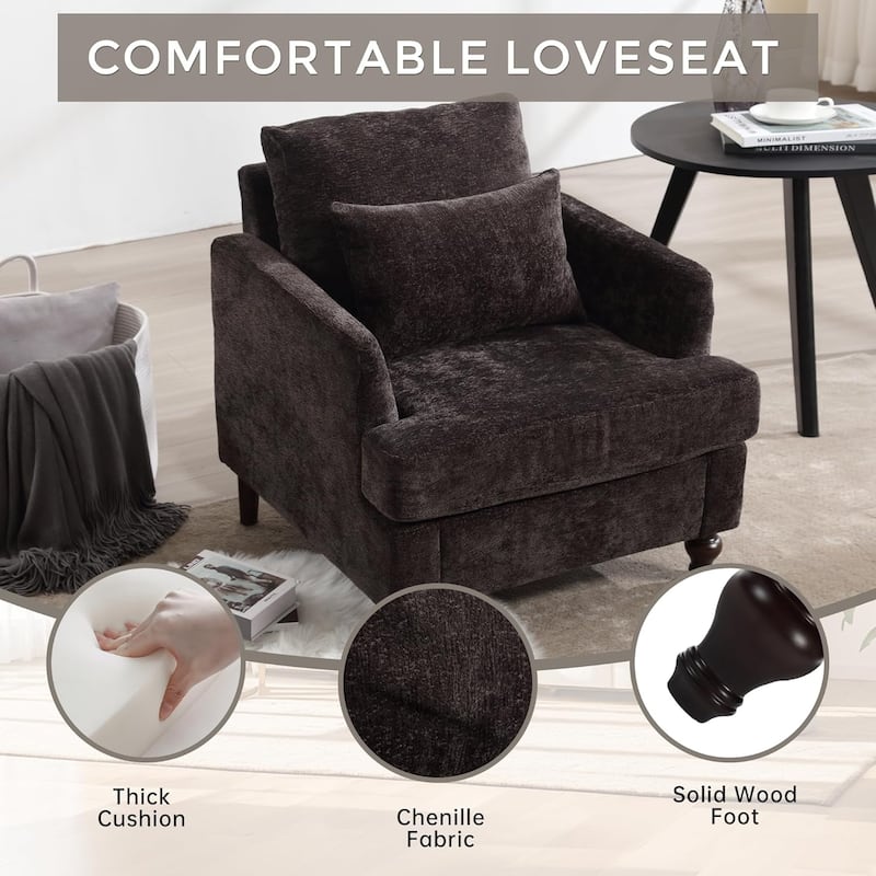 Roomfitters Tufted Wood Frame Accent Chair, Mid-Century Lounge Club Chair with Studded Trim for Bedroom or Living Room