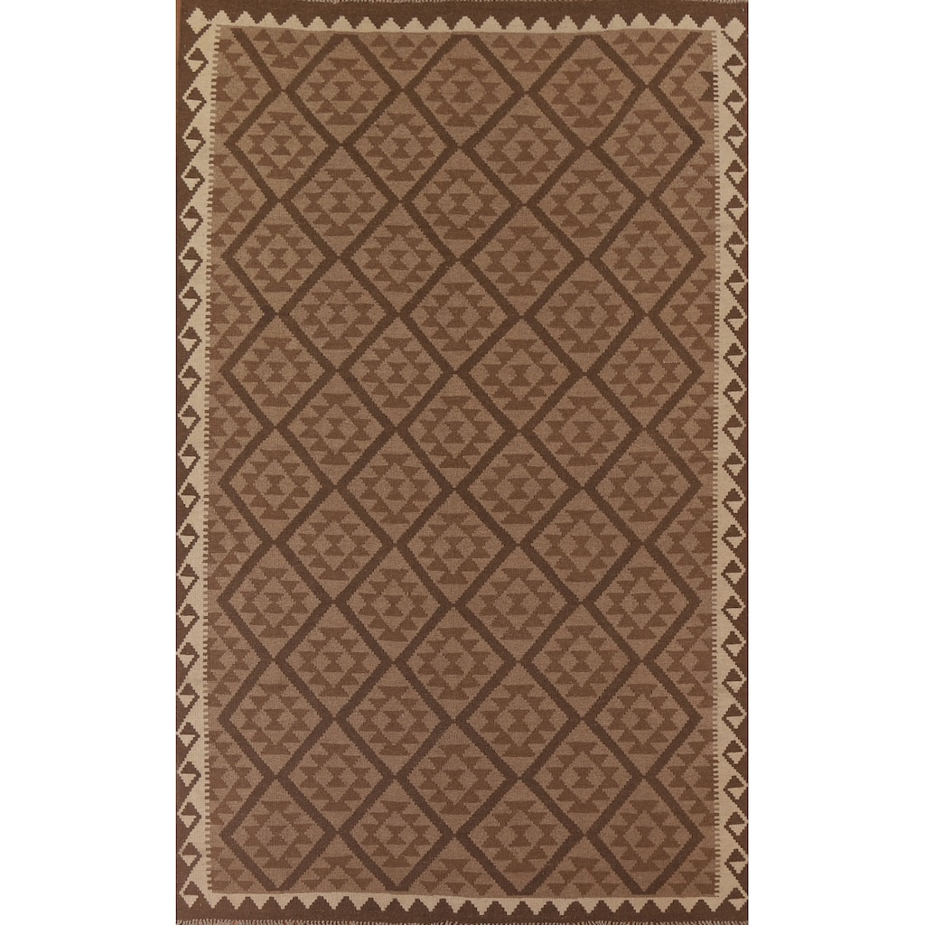 Hand Woven Oriental 100% Wool Carpet Southwestern Geometric Brown Kilim Area Rug - 9' 8'' X 6' 9''