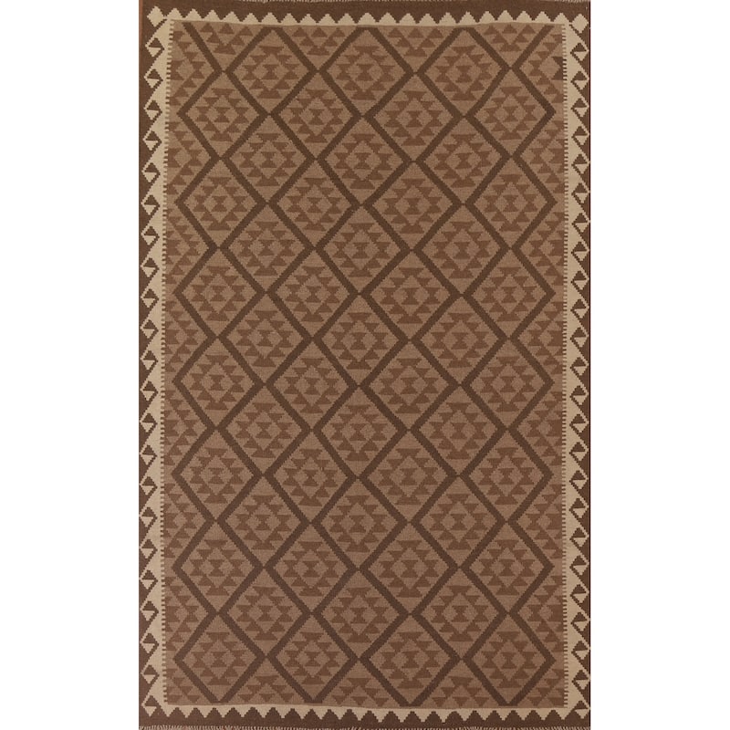 Hand Woven Oriental 100% Wool Carpet Southwestern Geometric Brown Kilim Area Rug - 9' 8'' X 6' 9''