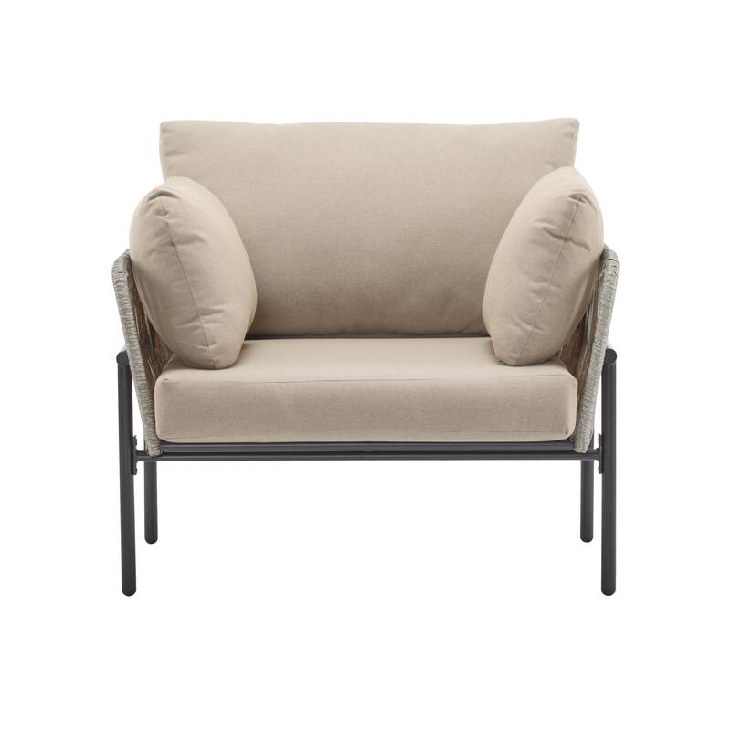 Christopher Knight Home - PureNest 36" Beige and Light Wood-Tone Rope Iron Lounge Chair with Cushions