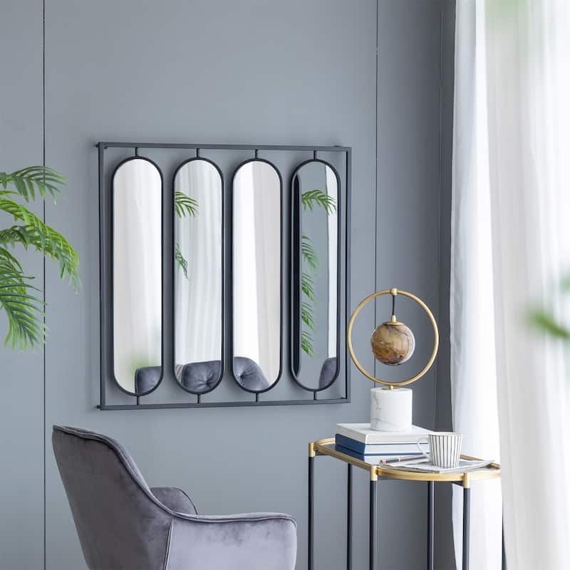 Large Four Oval Wall Mirror with Black Square Frame
