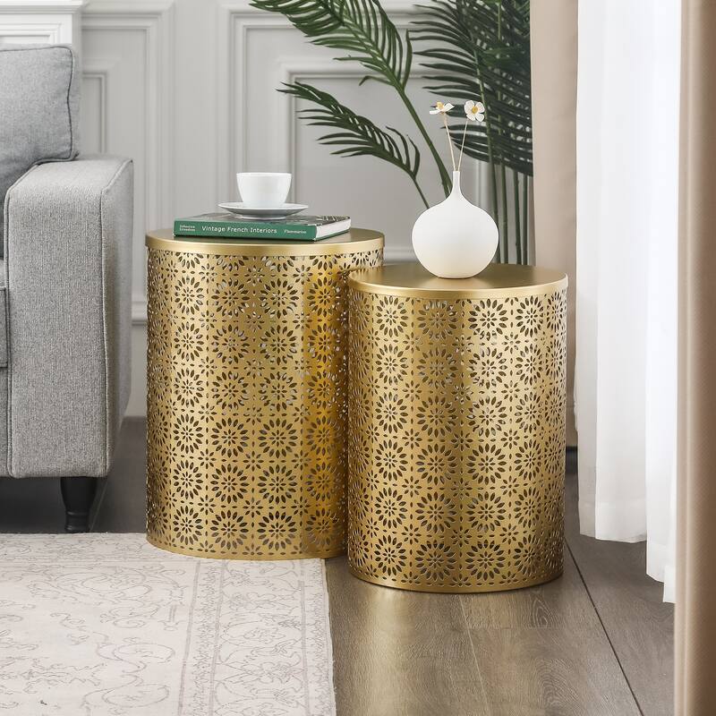 Adeco Set of 2 Round Metal Nesting Side End Tables Set - set of 2