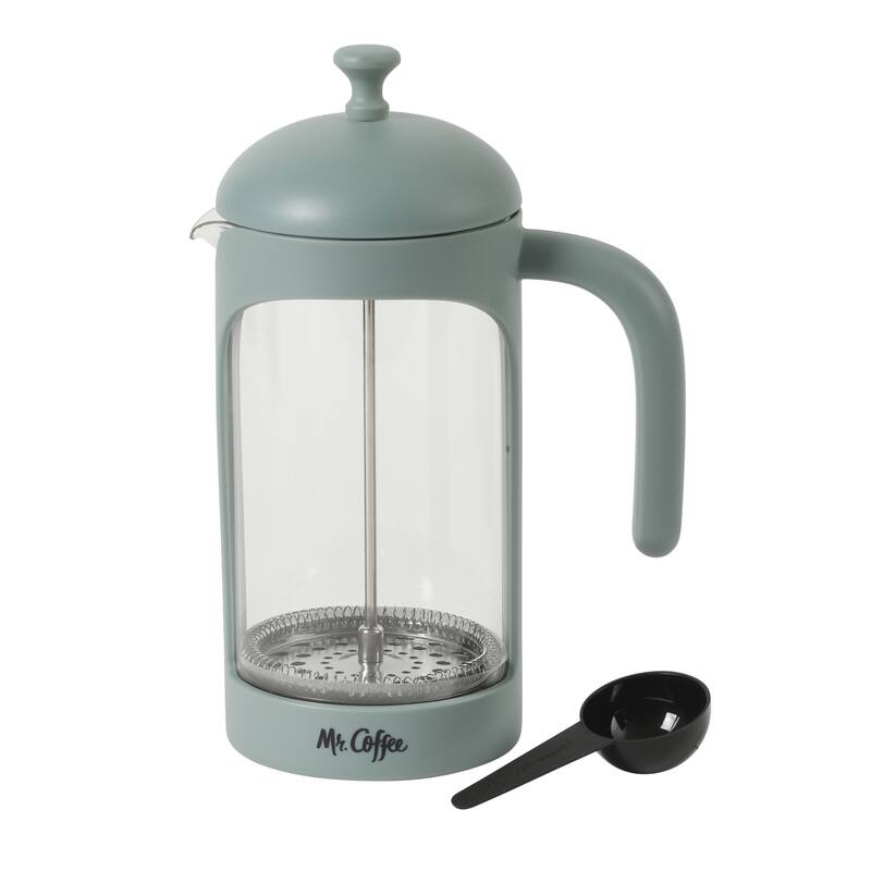 Mr. Coffee French Press Coffee Maker, 31 oz Borasilicate Glass & Frame and Plunger, Includes Coffee Scoop - Teal