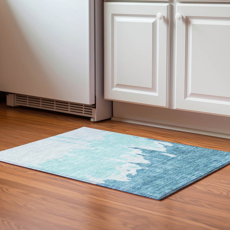 Premium Washable Super Soft Modern Drama Mayfield Rug - Teal - 1'8" x 2'6"