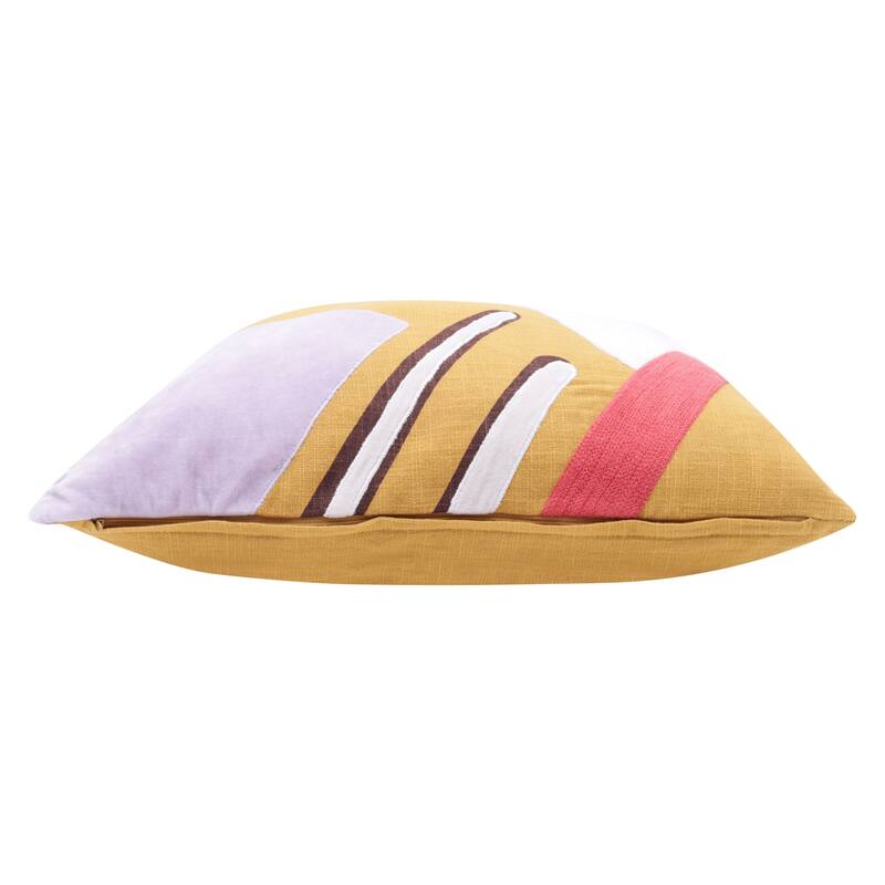 HomeRoots 20" X 20" Yellow Purple Off-White And Coral 100% Cotton Abstract Zippered Pillow