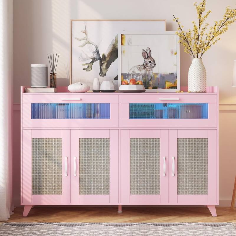 Sideboard Buffet Cabinet with LED Light & Power Outlet Storage Cabinet Coffee Bar Table