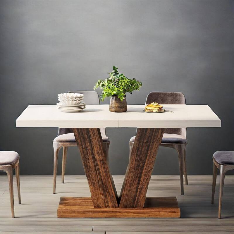 Oak Wood Farmhouse Dining Table for 4 to 6 People Rectangular Kitchen and Living Room Table - 47.2" W x 31.5" D x 29.9" H