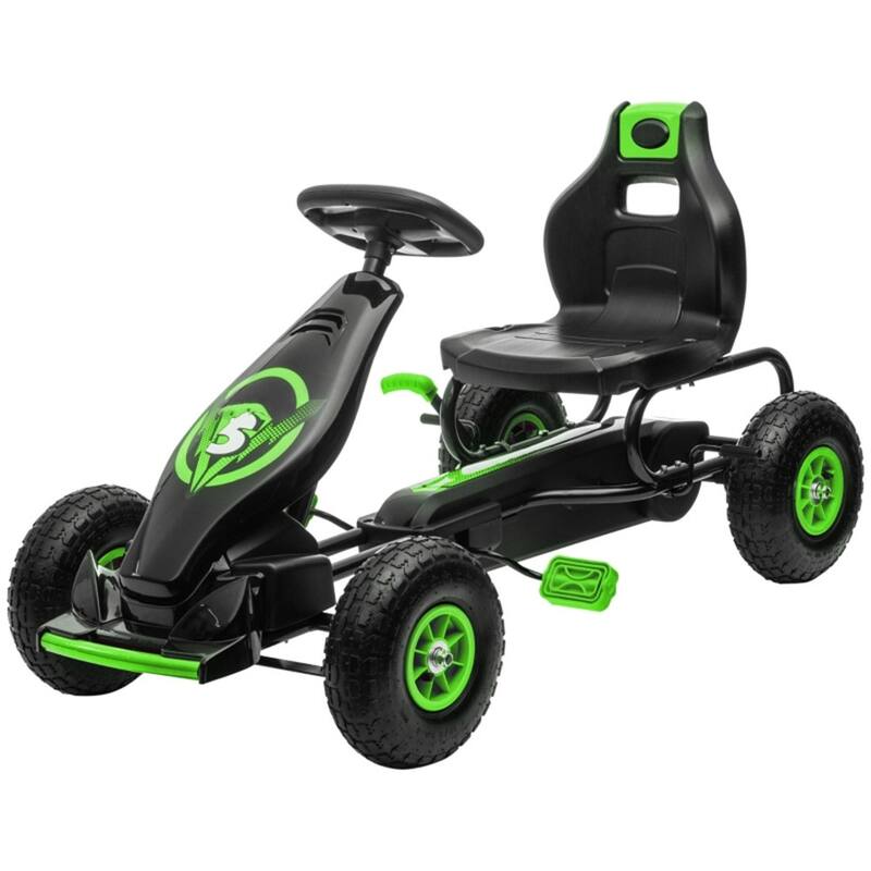 Kids Pedal Go-Kart with Adjustable Ergonomic Seat and Handbrake Shock Absorbers for 5-12 Years Old - 47.75" L x 22.75" W x 24" H - Green-Black