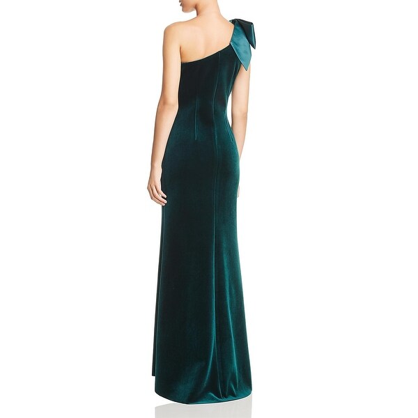 aqua one shoulder velvet gown