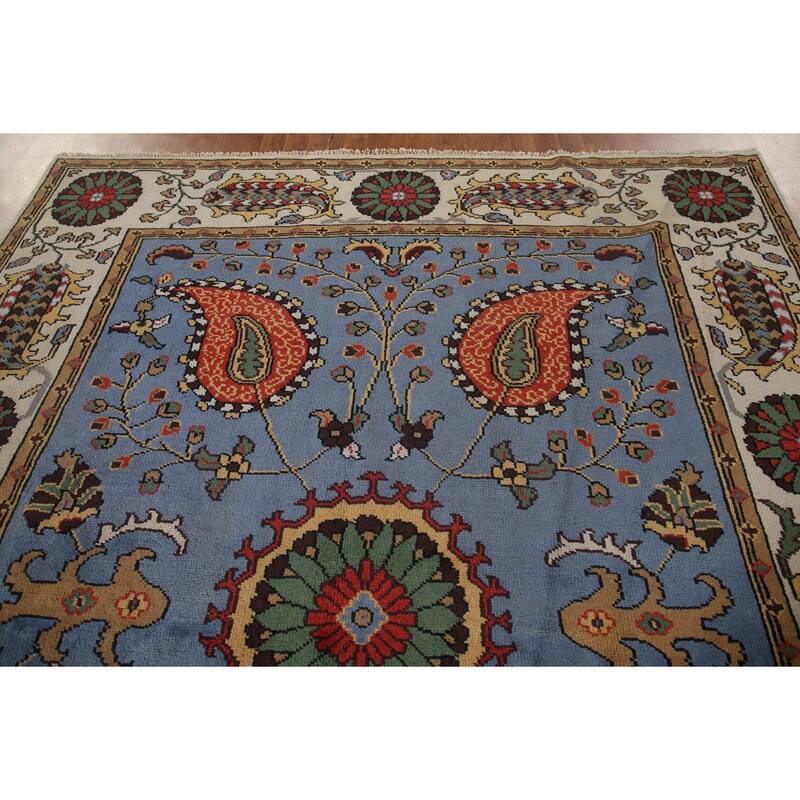 Blue Paisley Kazak Oriental Area Rug Wool Carpet - 7'10"x 10'2"