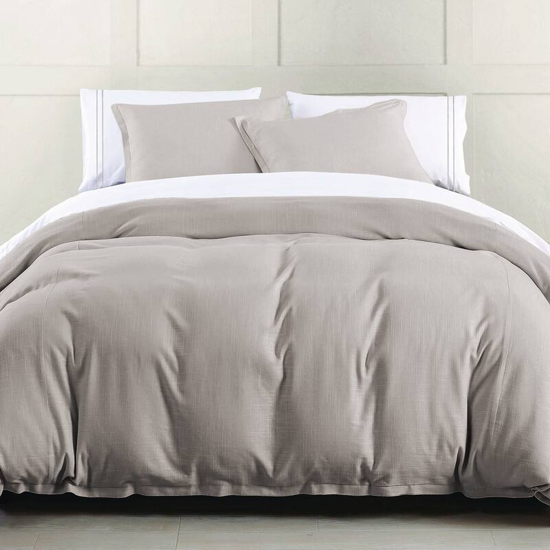 HiEnd Accents Hera Washed Linen Flange Comforter Set, 3PC - Taupe - King