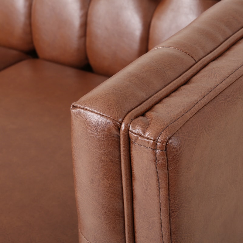 75.50" Faux Leather Sofa Couch with Wood Legs, Apartment Loveseat, Retro Upholstered Sofa for Living Room