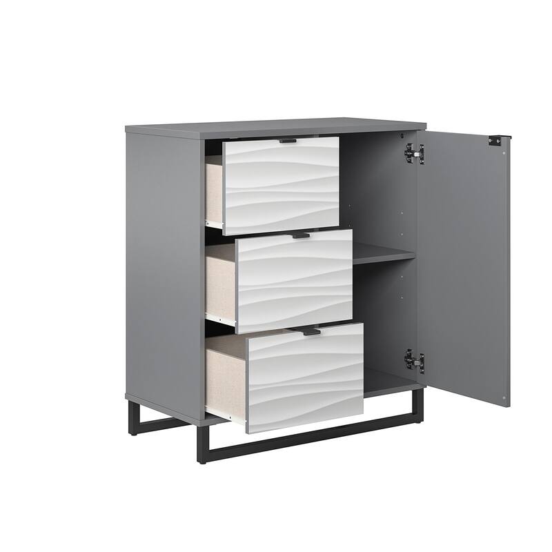 Ameriwood Home Fulton Faux Wave Pattern with Graphite 1 Door / 3 Drawer Accent Cabinet