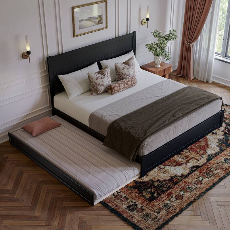 Aveline Wood Platform Bed with Matching Footboard & Trundle