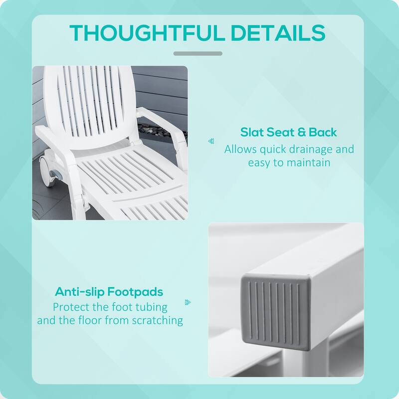 Outdoor Foldable Chaise Lounger Waterproof Sun Lounger with Wheels and Adjustable Backrest for Poolside Beach