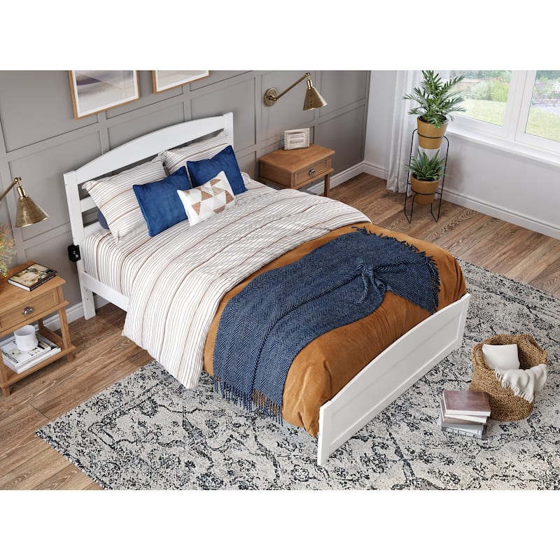 Queen Platform Bed with Footboard & Charging Station - White Finish