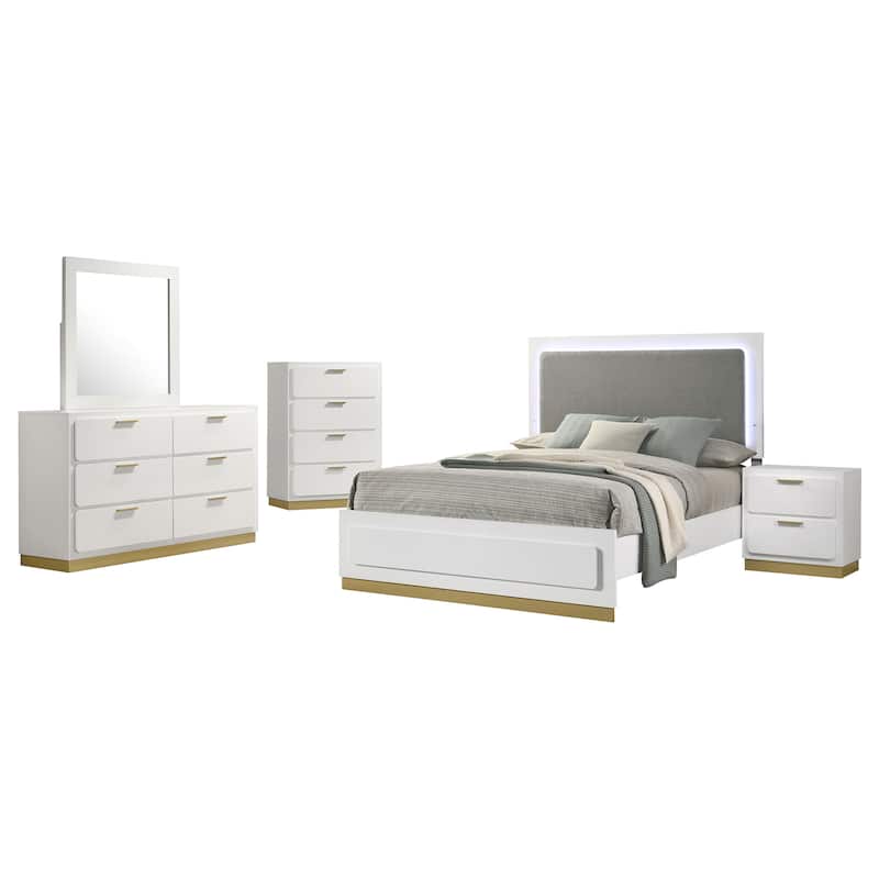 Caraway 4-piece Panel Upholstered Bedroom Set with LED Headboard