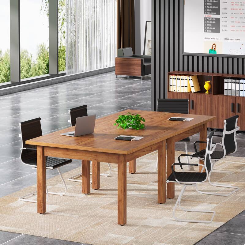 39.4 Inches Square Conference Table with Solid Wood Legs for Meeting Room