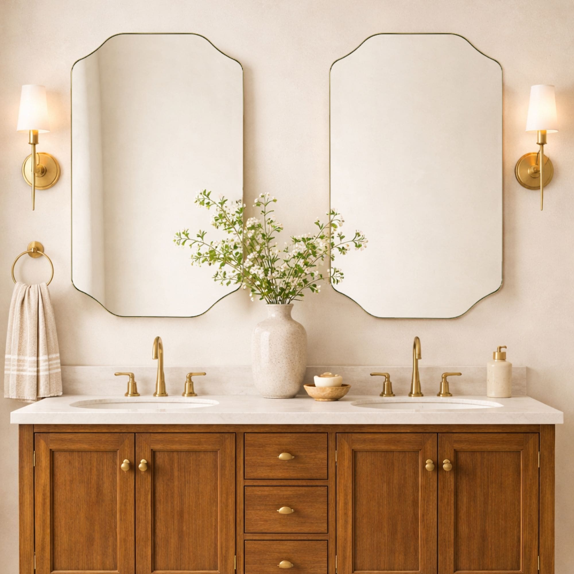 TEHOME Kudi Scalloped Bathroom Mirror Decorative Metal Framed Irregular Bathroom Vanity Mirror Wall Mounted