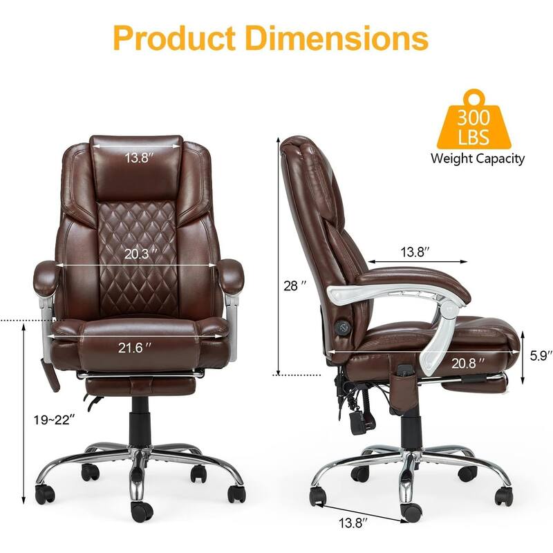 EROMMY Ergonomic Heated Massage Office Chair with Lumbar Support, Reclining Backrest, 2/4/6-Point Massage