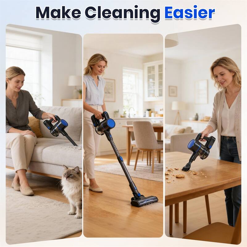 Cordless Vacuum Cleaner, Stick Vac, Powerful Suction, Rechargeable, Lightweight, and Versatile for Carpet, Hard Floor, Pet Hair